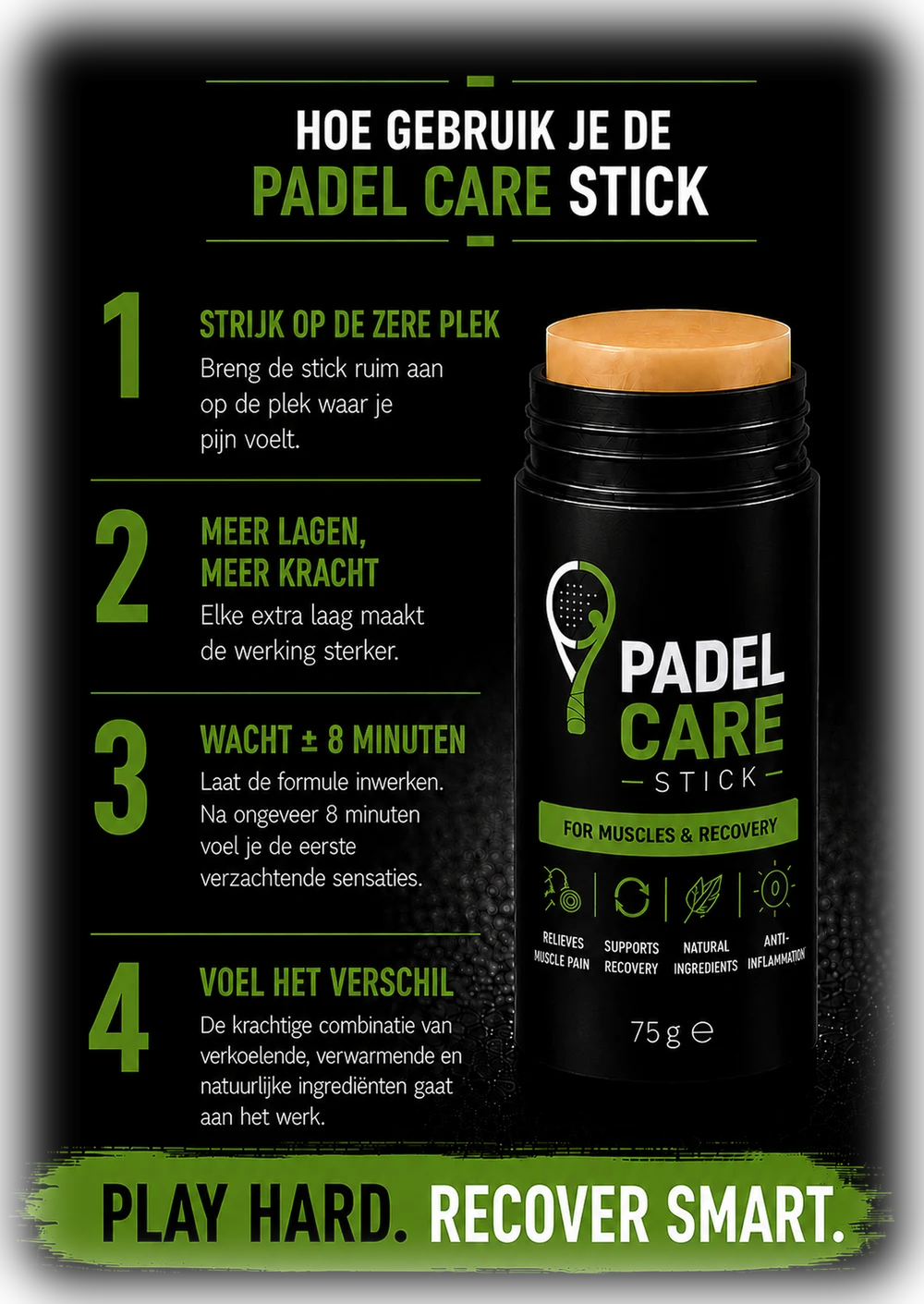 Hoe gebruik je de PADEL CARE Stick — 4 stappen